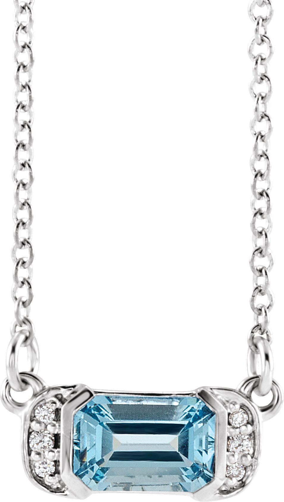 Sterling Silver Natural Aquamarine & .02 CTW Natural Diamond Bar 16" Necklace