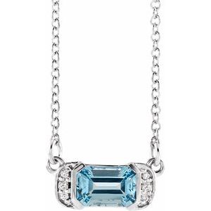 14K White Natural Aquamarine & .02 CTW Natural Diamond Bar 16" Necklace