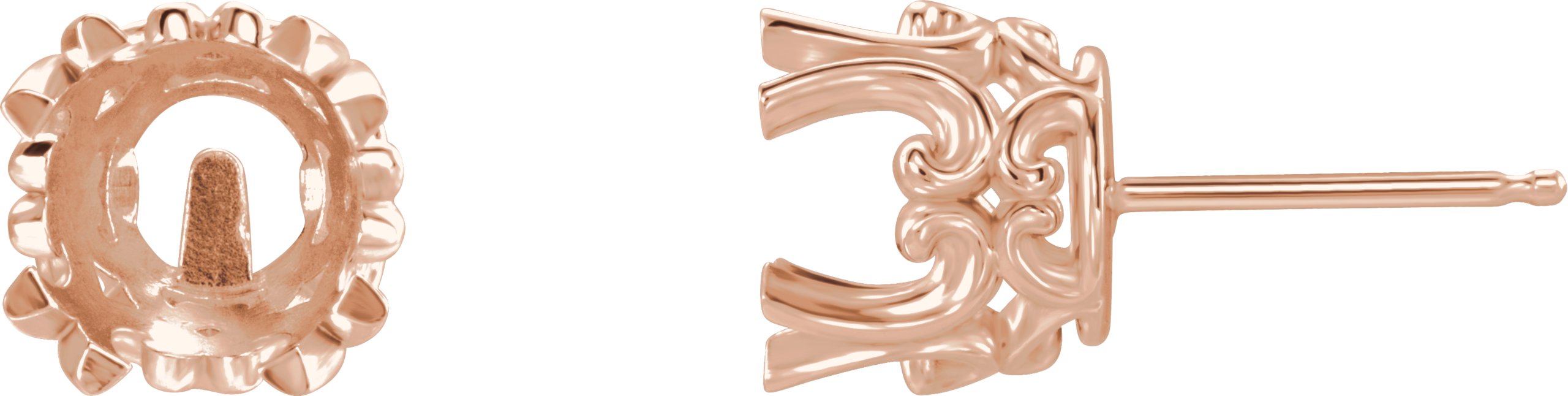 Round Twin 4-Prong Scroll Stud Earrings