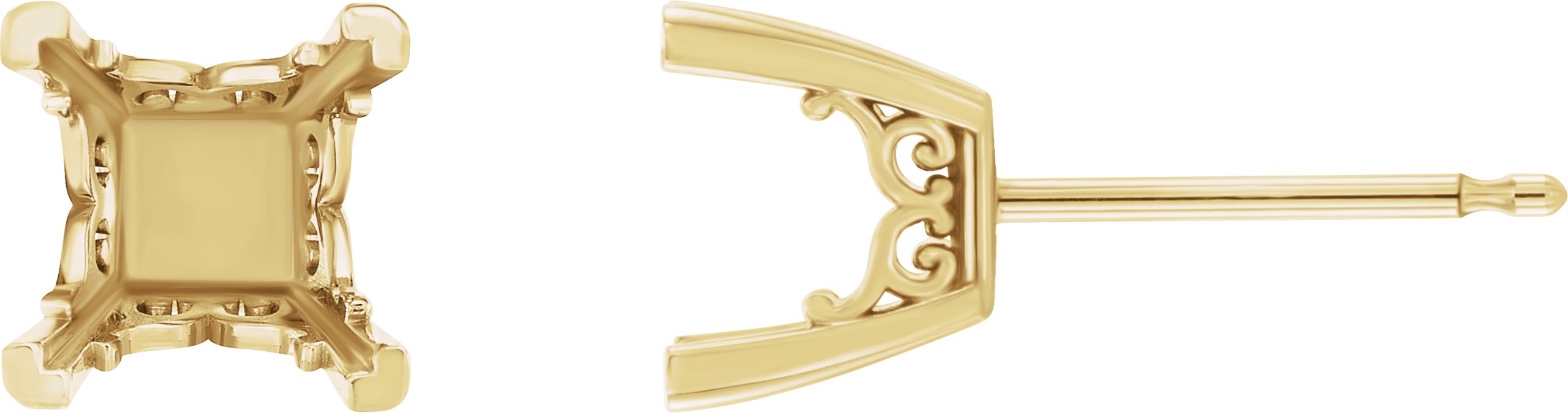 Square 4-Prong Scroll Stud Earrings