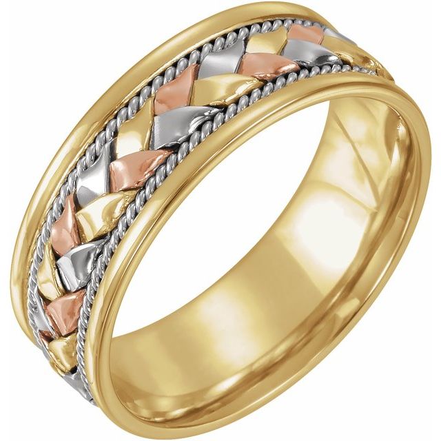 14K Tri-Color 8 mm Woven Band Size 8