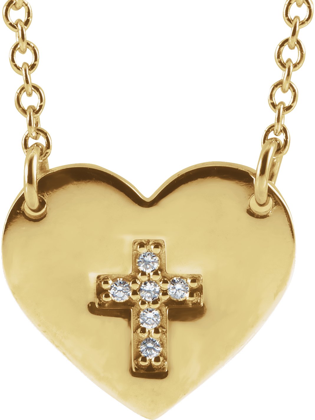 14K Yellow .02 CTW Natural Diamond Heart & Cross 16-18" Necklace 