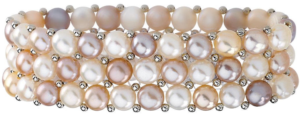 Sterling Silver Freshwater Cultured Natural Multi-Colored Pearl 3 Row Stretch Bracelet