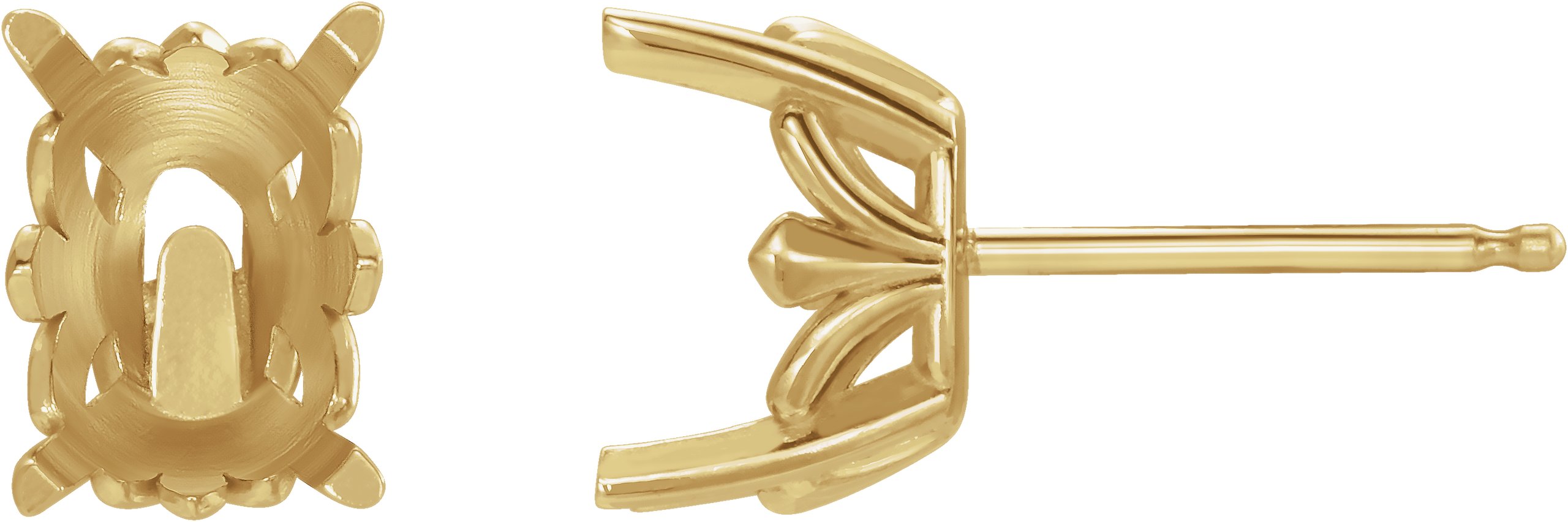 Elongated Cushion 4-Prong Fleur-de-lis Stud Earrings