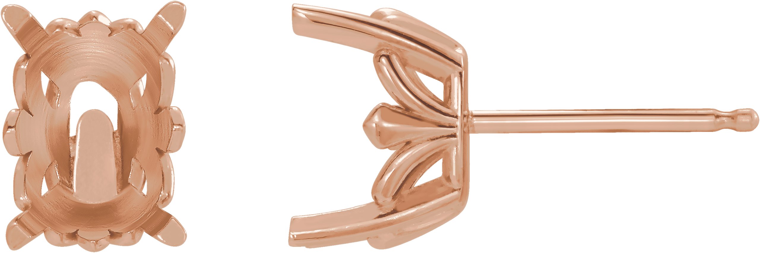 Elongated Cushion 4-Prong Fleur-de-lis Stud Earrings