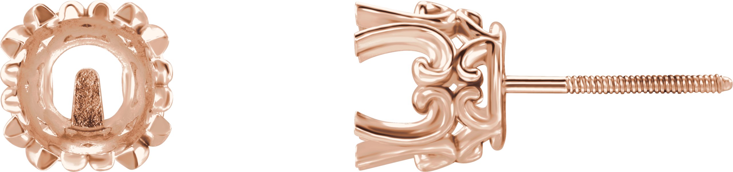 Round Twin 4-Prong Scroll Stud Earrings