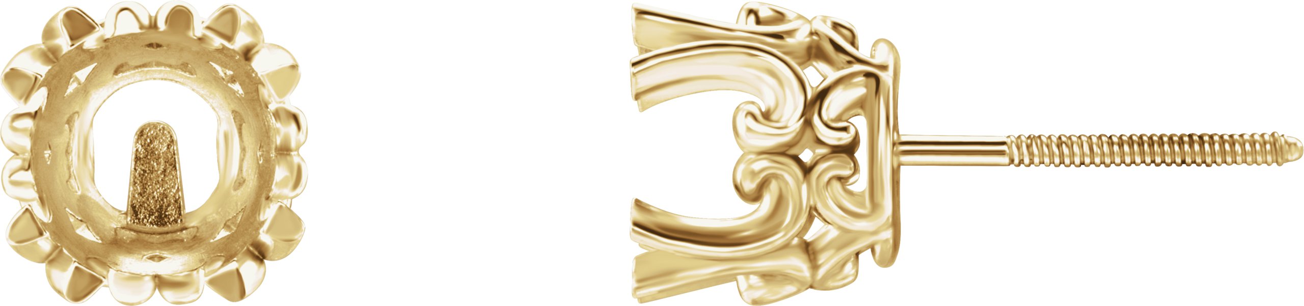 Round Twin 4-Prong Scroll Stud Earrings