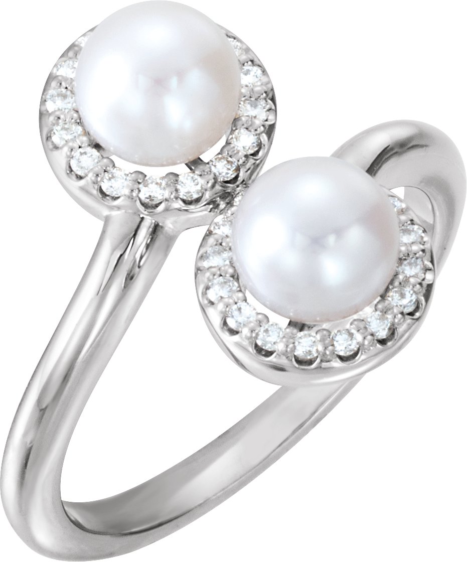 14K White Cultured White Freshwater Pearl & 1/6 CTW Natural Diamond Ring  