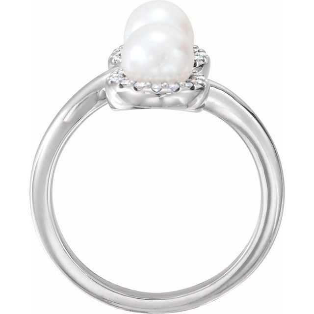 14K White Cultured White Freshwater Pearl & 1/6 CTW Natural Diamond Ring  
