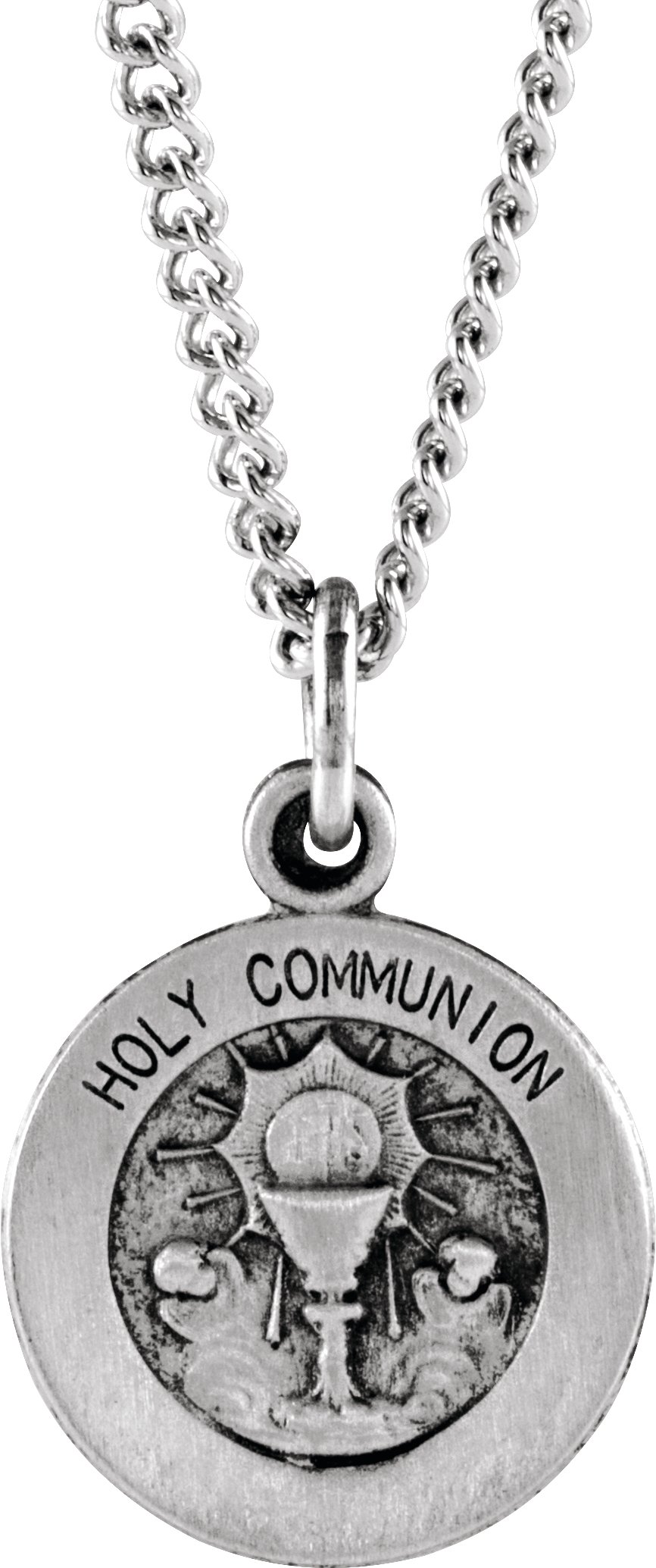 Sterling Silver 12 mm Round Holy Communion Medal with 18