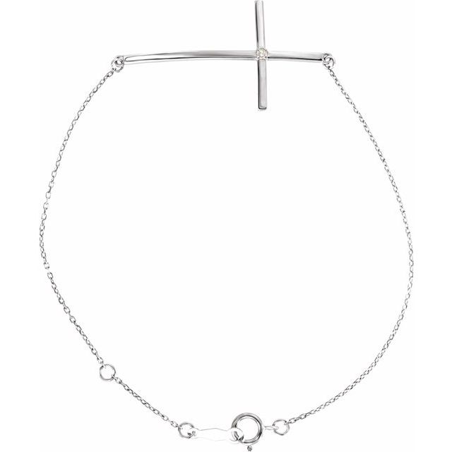 Sterling Silver Imitation Diamond Sideways Cross Bracelet   