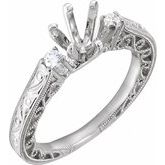 14K White 6.5 mm Round 1/10 CTW Diamond Semi-Set Engagement Ring 