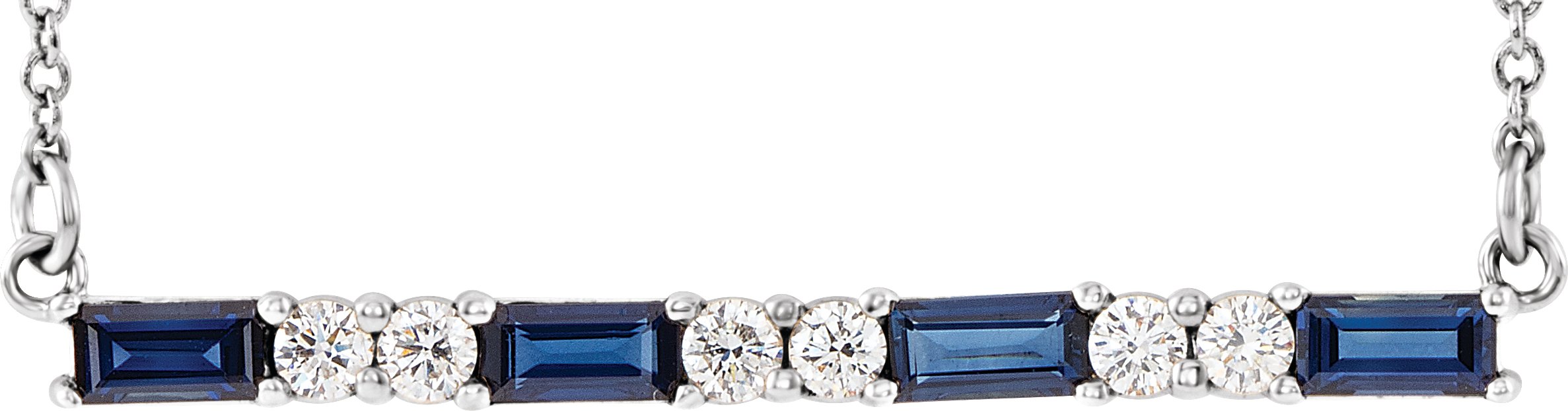 14K White Natural Blue Sapphire & 1/5 CTW Natural Diamond Bar 16-18" Necklace