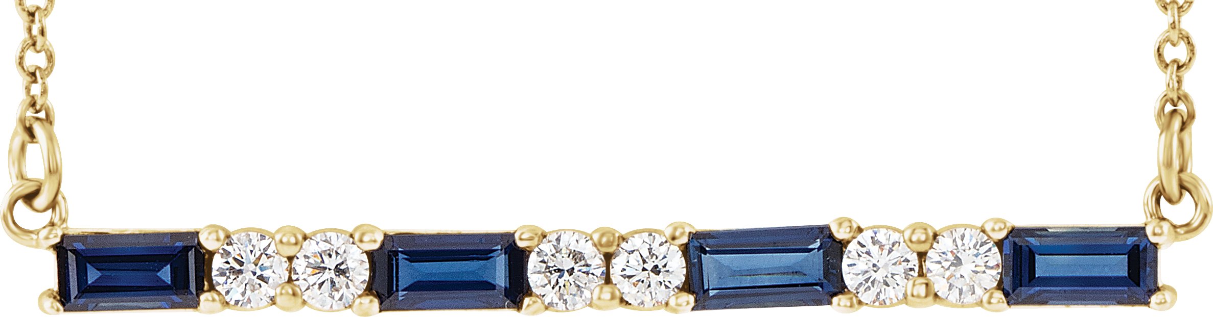 14K Yellow Lab-Grown Blue Sapphire & 1/6 CTW Natural Diamond Bar 16-18" Necklace    