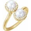 14K Yellow Cultured White Freshwater Pearl & 1/6 CTW Natural Diamond Ring  