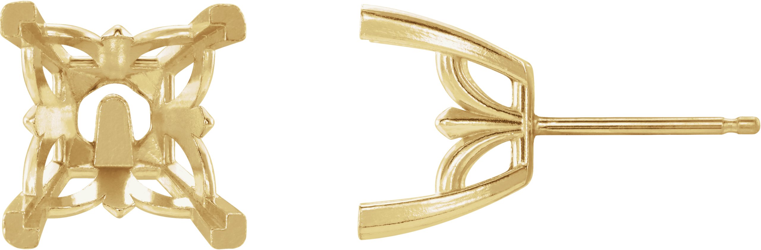 Square V-Prong Fleur-de-lis Stud Earrings