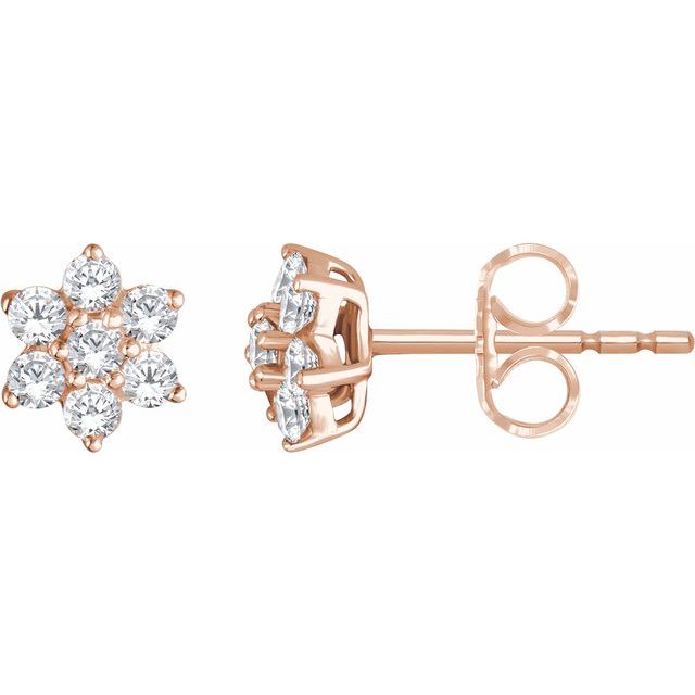 14K Rose 3/8 CTW Diamond Flower Earrings