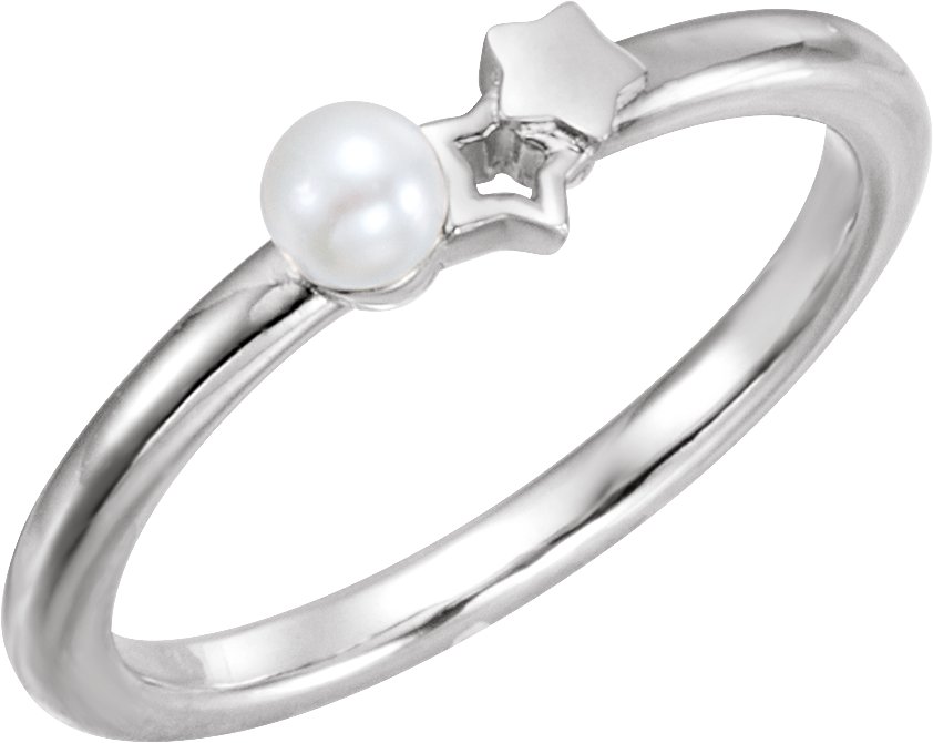 14K White Freshwater Cultured Pearl Youth Double Star Ring
