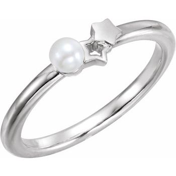 Platinum Freshwater Cultured Pearl Youth Double Star Ring