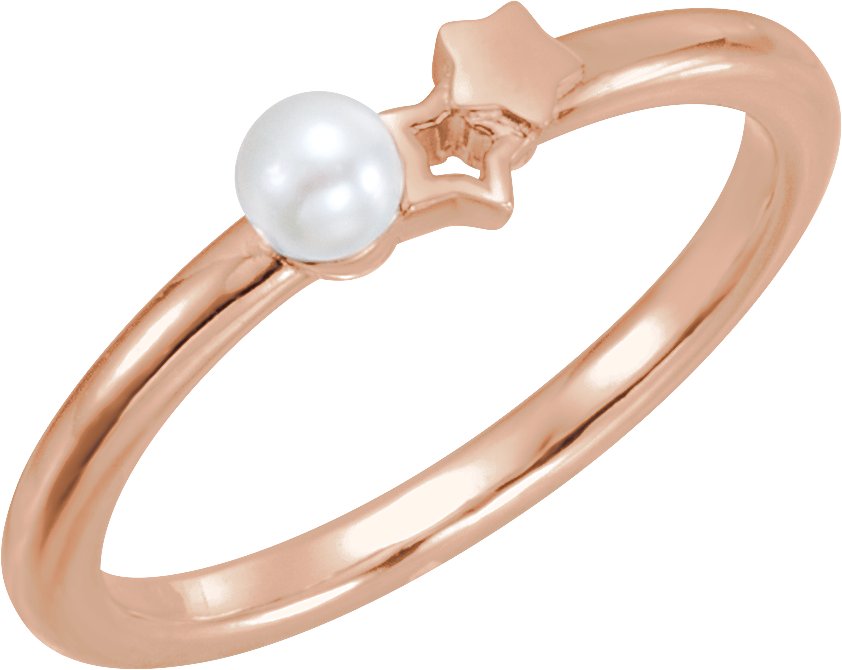 14K Rose Freshwater Cultured Pearl Youth Double Star Ring