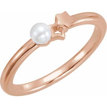 14K Rose Freshwater Cultured Pearl Youth Double Star Ring