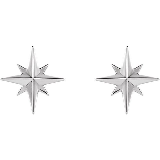 14K White Star Earrings   