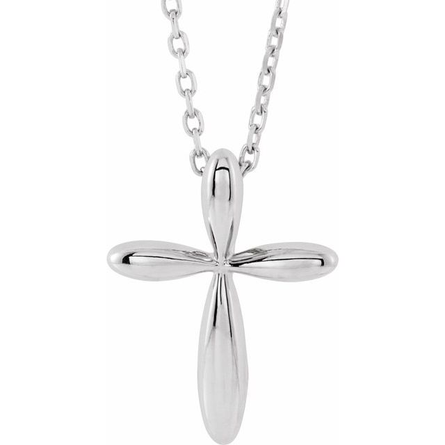 Sterling Silver 14.65x11.2 mm Cross 16-18" Necklace