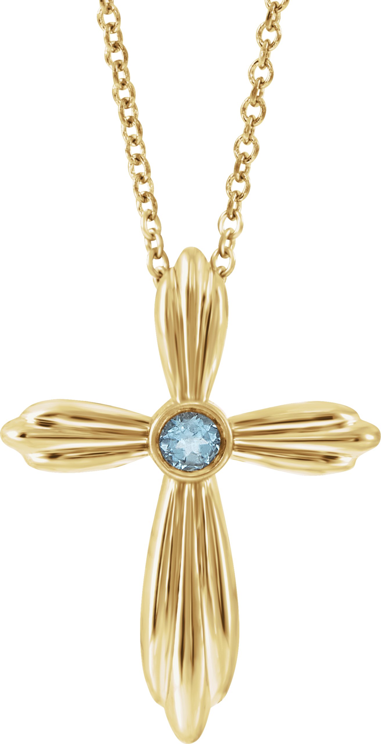14K Yellow Aquamarine Cross 16-18" Necklace