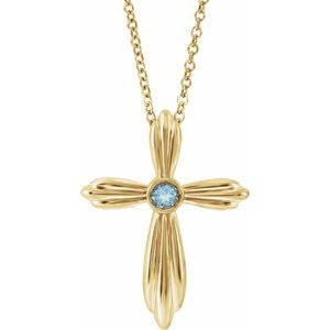 14K Yellow Aquamarine Cross 16-18" Necklace