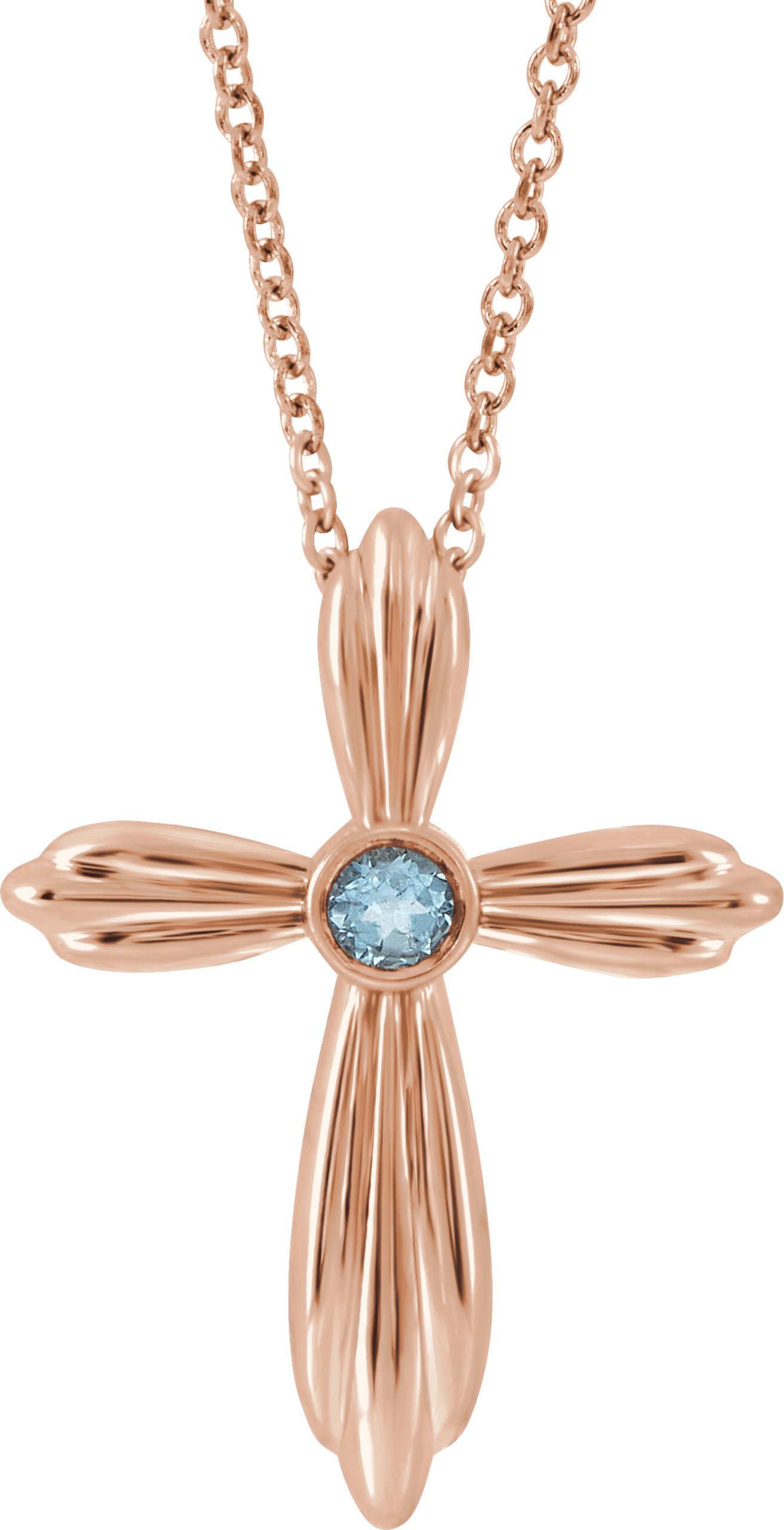 14K Rose Aquamarine Cross 16-18" Necklace