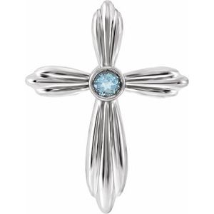 Sterling Silver Natural Aquamarine Cross Pendant     