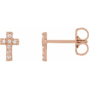 14K Rose .06 CTW Natural Diamond Cross Earrings