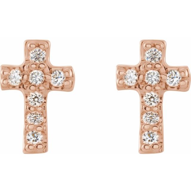 14K Rose .06 CTW Natural Diamond Cross Earrings