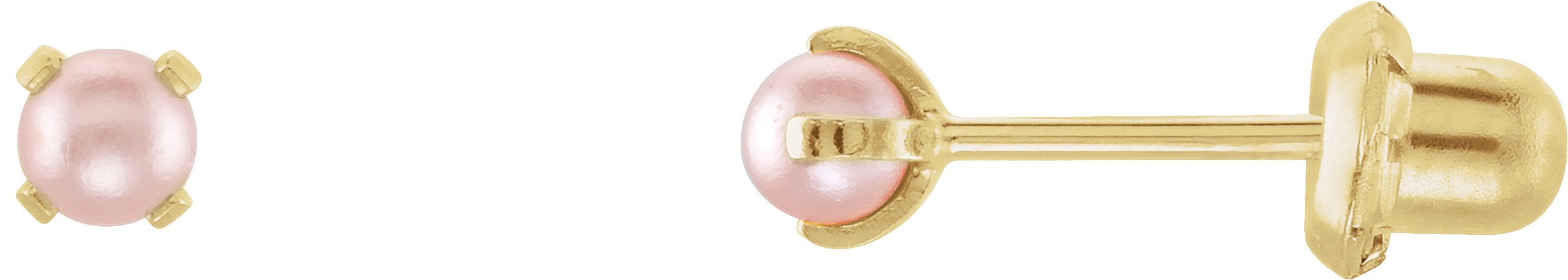 14K Yellow Imitation Pink Pearl Piercing Earrings Ref. 1878967