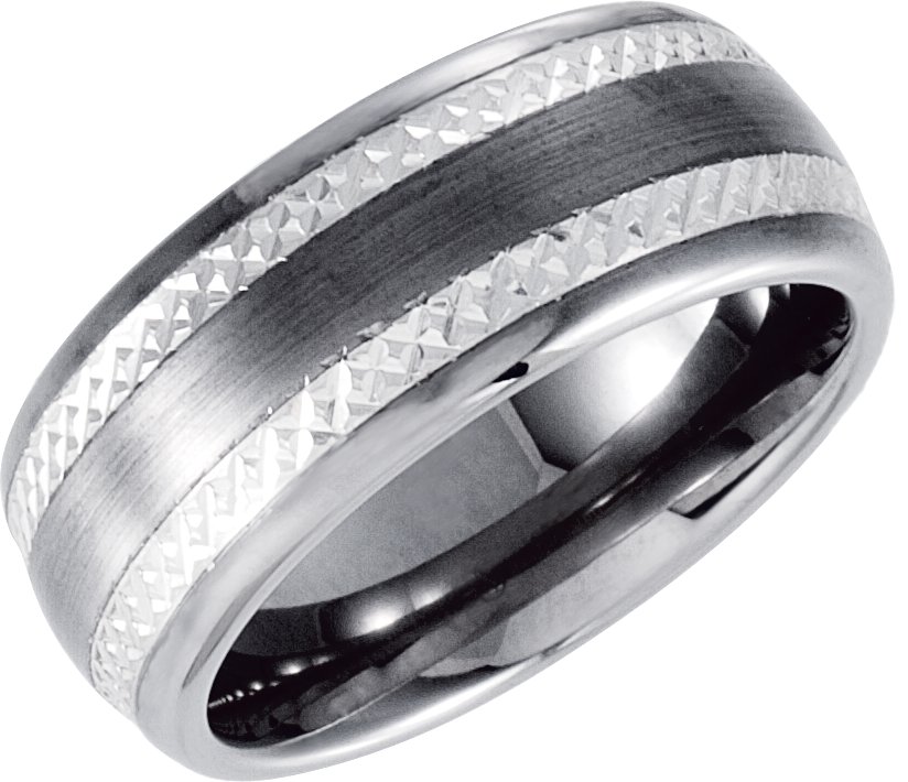 Tungsten & Sterling Silver 8.3 mm Swiss-Cut Satin Band Size 7