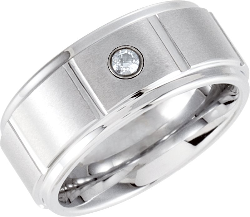 Tungsten Grooved Bezel-Set Band