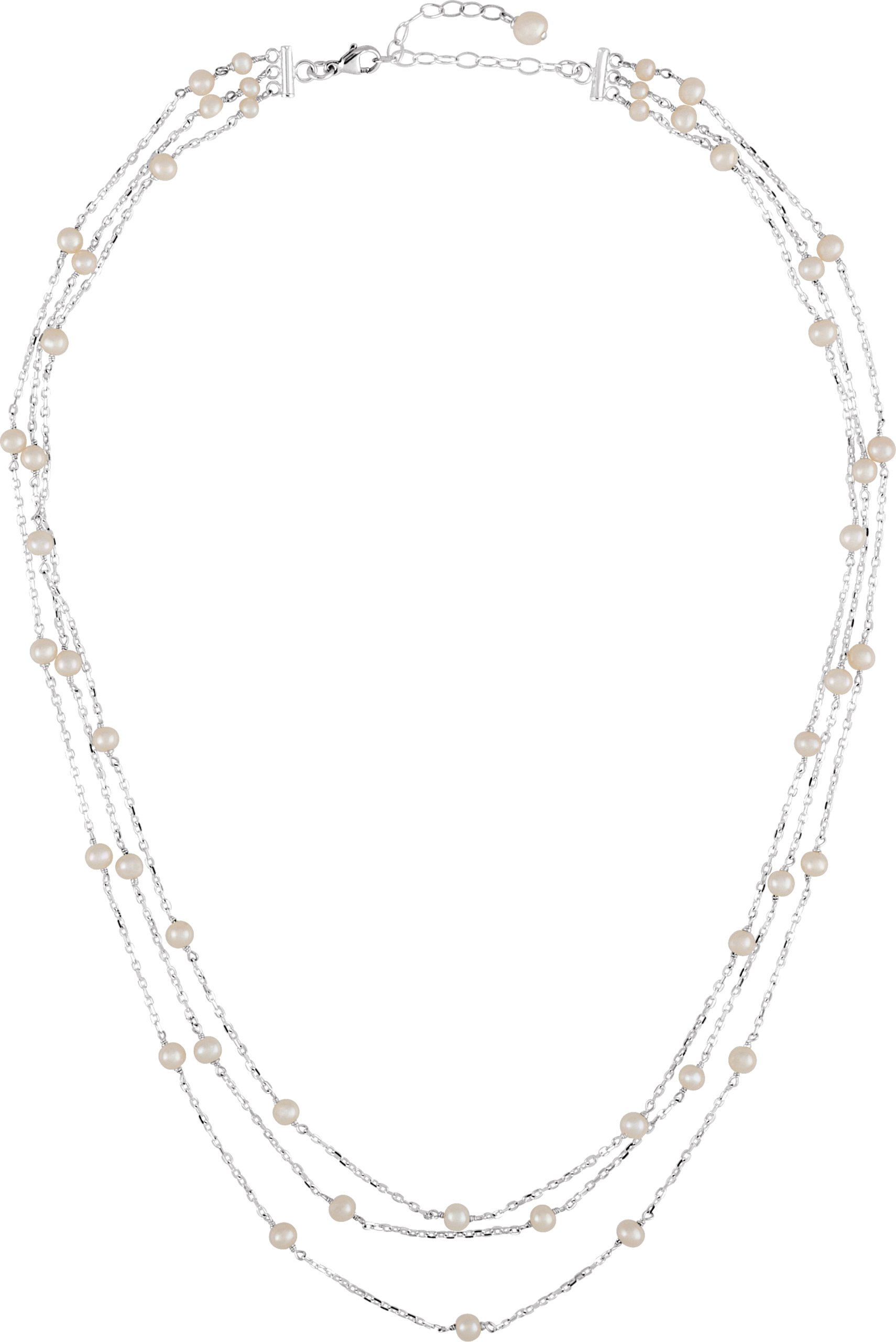 Sterling Silver Cultured White Freshwater Pearl 3-Strand 17" Necklace