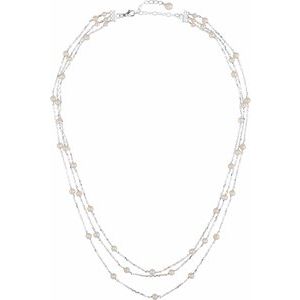 Sterling Silver Cultured White Freshwater Pearl 3-Strand 17" Necklace