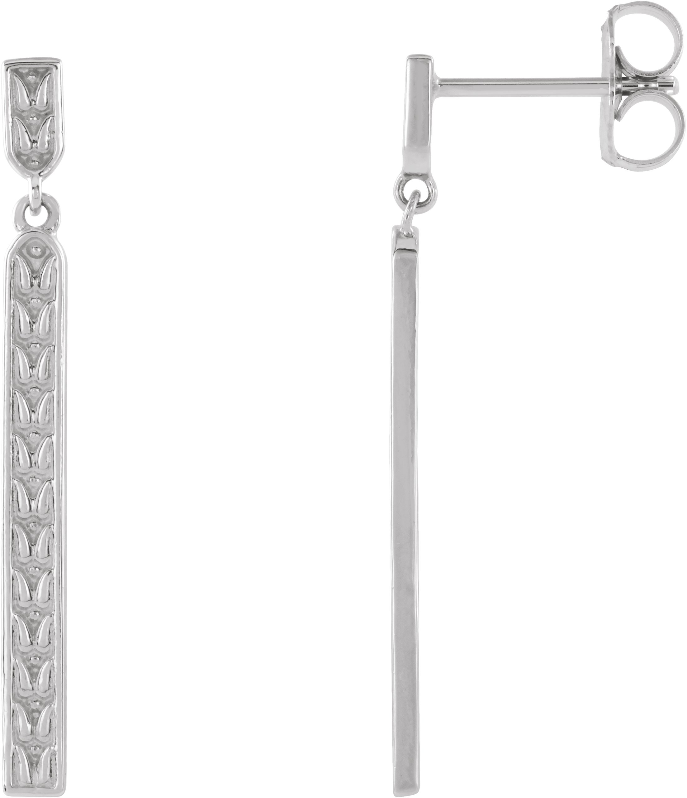 Sterling Silver 29x2.4 mm Sculptural Bar Earrings