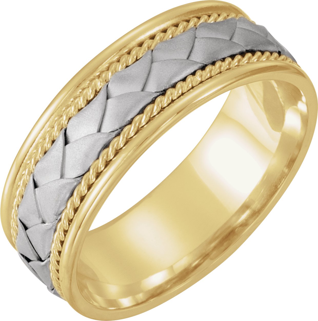 14K Yellow & White 8 mm Woven-Design Band  Size 9.5