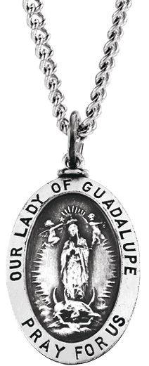 Sterling Silver Oval Our Lady of Guadalupe Necklace 24x16 mm Ref 977243