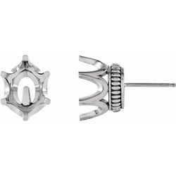 Oval 6-Prong Crown-Design Earring Mounting