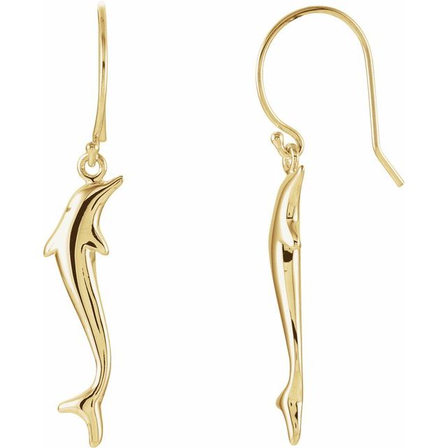 14K Yellow Dolphin Earrings