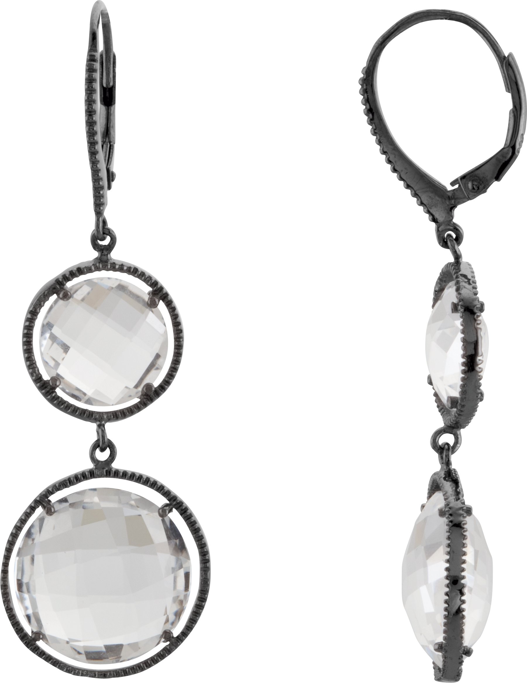 Black Rhodium-Plated Sterling Silver Clear Quartz Earrings