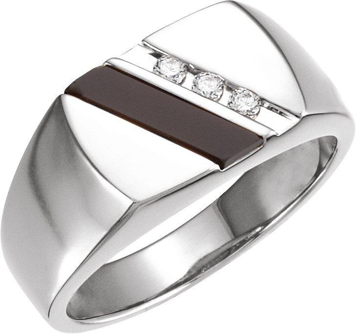 14K White Onyx & 1/10 CTW Diamond Ring