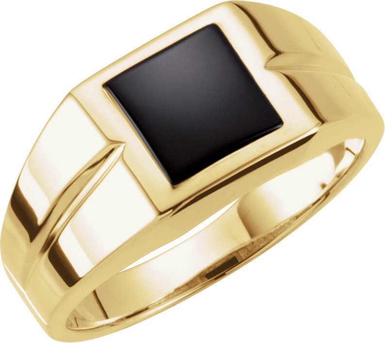 14K Yellow 8 mm Natural Black Onyx Men-s Ring