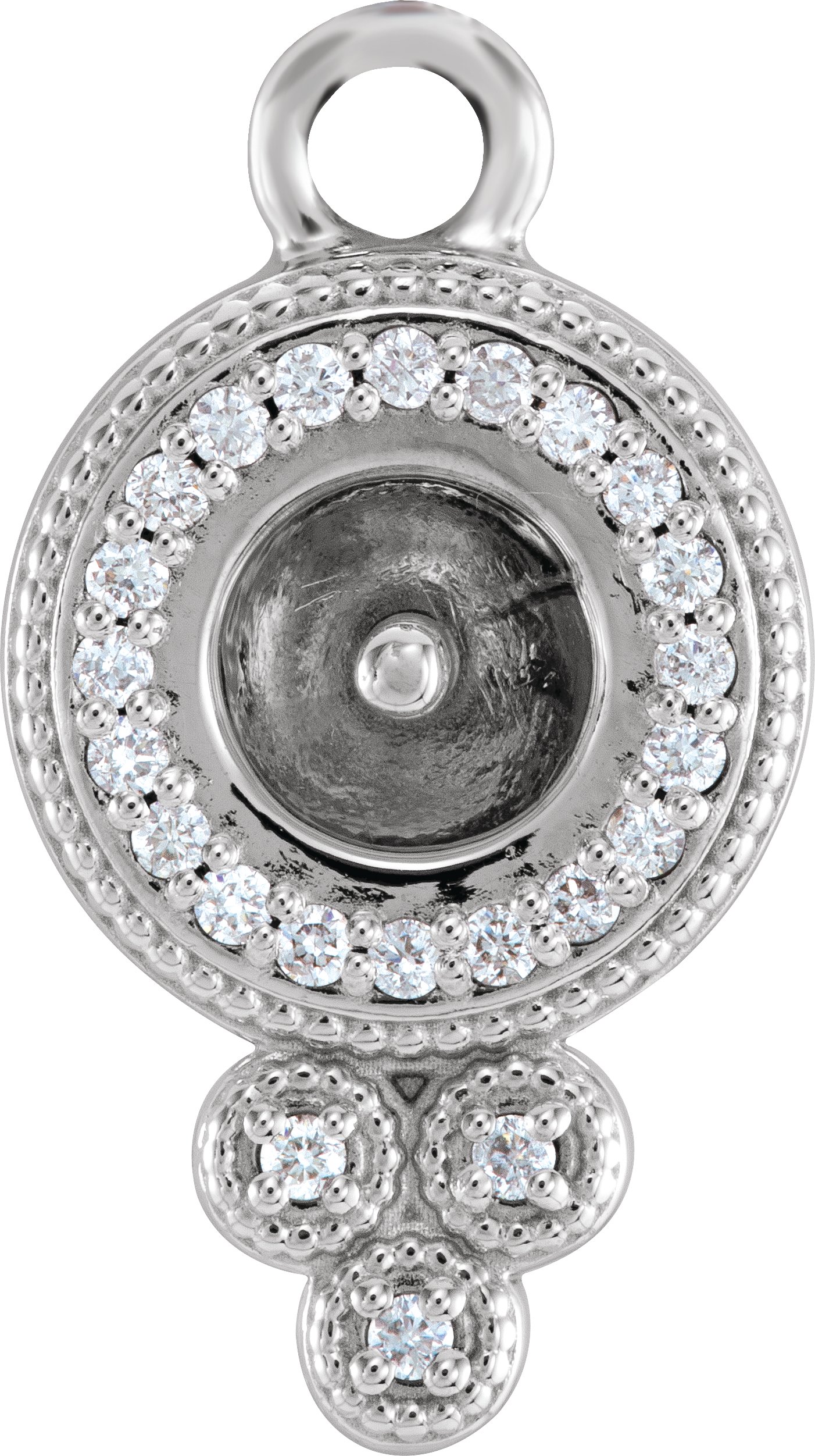 18K White 1/8 CTW Natural Diamond Semi-Set Dangle for 6-6.5 mm Pearl