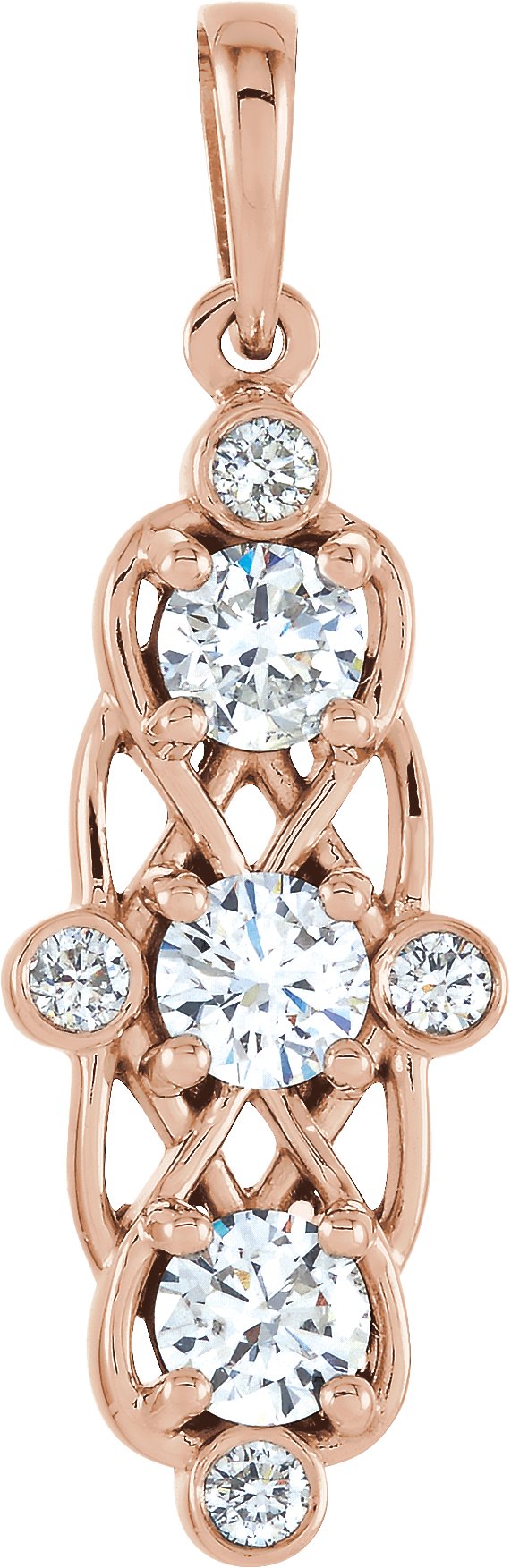 1/2 CTW Natural Diamond 3-Stone Pendant – 14K Rose Gold