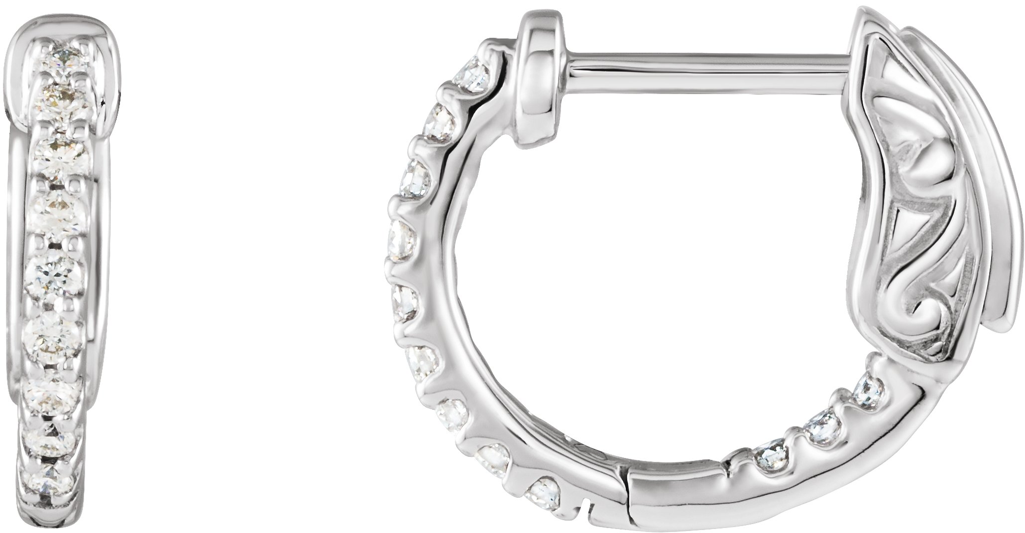 14K White 1/4 CTW Natural Diamond Inside-Outside 14.5 mm Hinged Hoop Earrings