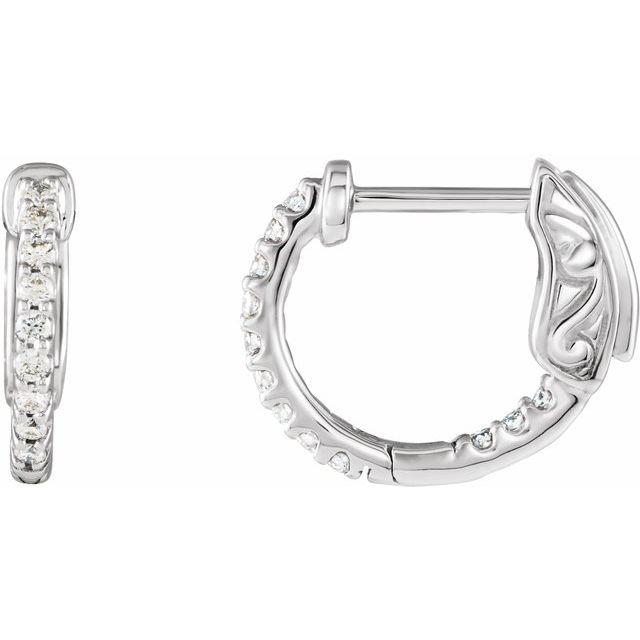 14K White 14.5 mm 1/4 CTW Natural Diamond Inside-Outside Hinged Hoop Earrings